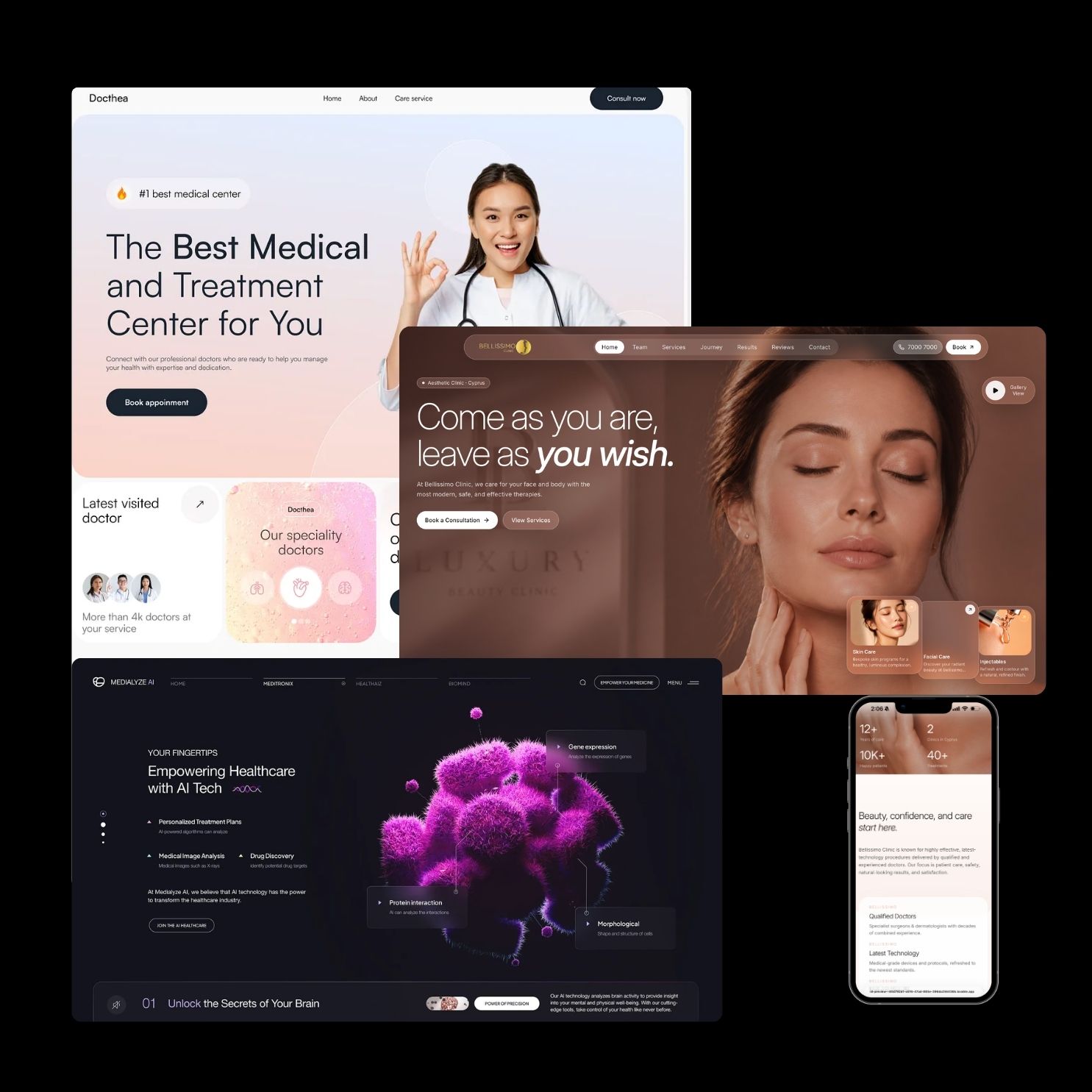 Collage of website and mobile app designs built by AxisStudio